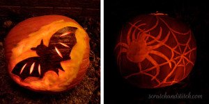 bat and spider pumpkin carvings - scratchandstitch.com