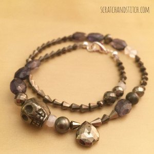 Punk pyrite and iolite double-wrap bracelet - scratchandstitch.com