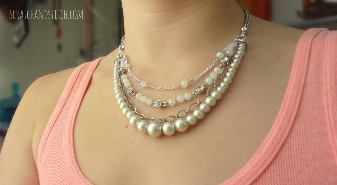 Chain and Pearl Statement Necklace by  scratchandstitch.com