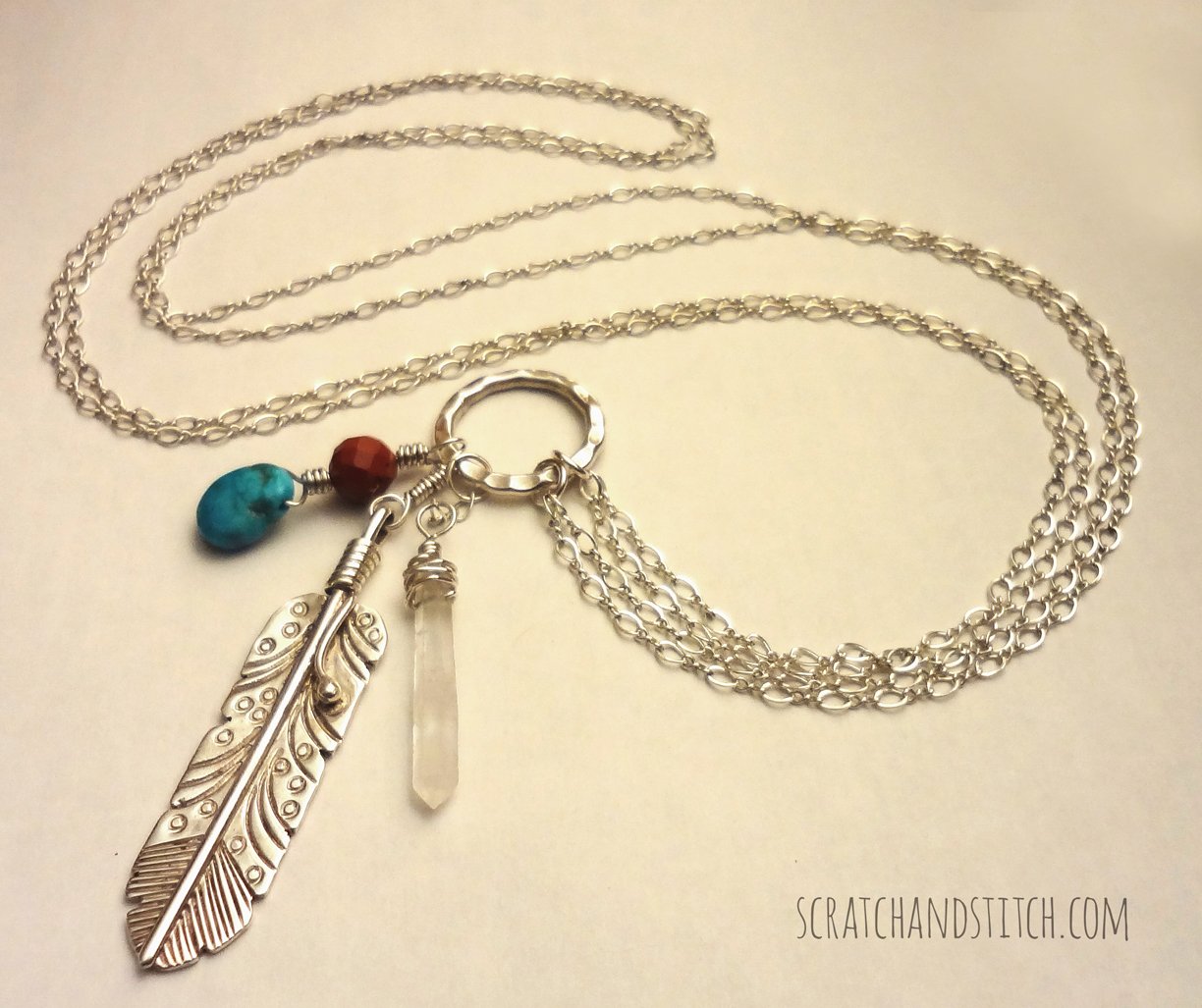 Sterling- Silver Necklace with Feather by scratchandstitch