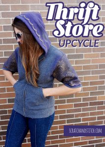 Thrift Store Upcycle - Lace Stenciled Hoodie by scratchandstitch.com