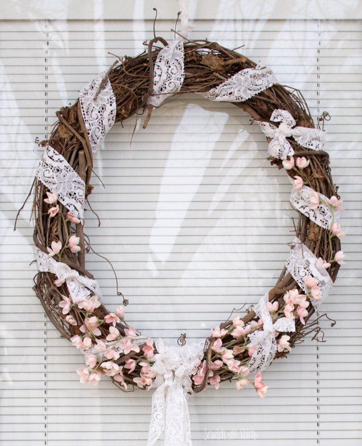 DIY Vine & Lace Spring Wreath by Scratch and Stitch