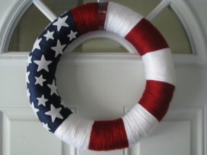 American Flag Yarn Wreath - American Flag Front Door Decor