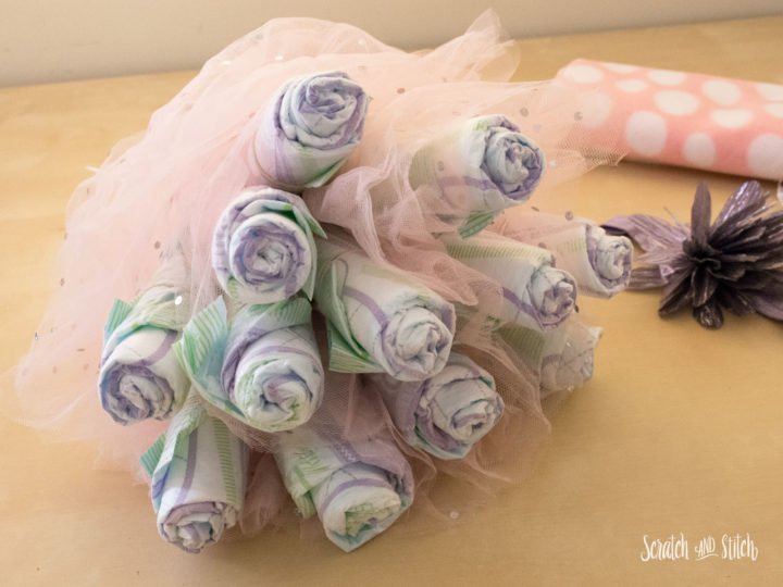DIY Diaper Rose Bouquet by Scratch and Stitch