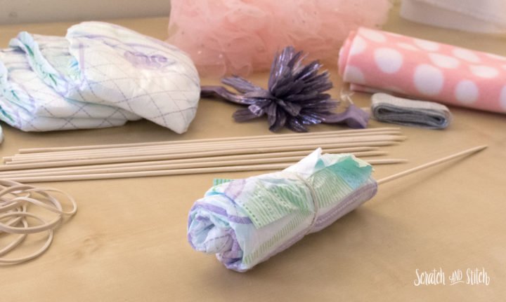 DIY Diaper Rose Bouquet by Scratch and Stitch