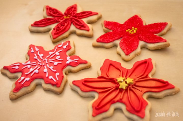 Poinsettia Royal Icing Cookies - scratchandstitch.com