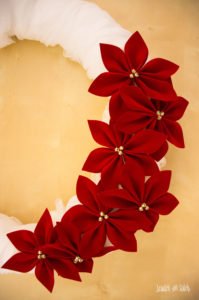 Velvet Ribbon Poinsettia Christmas Wreath by Scratch and Stitch