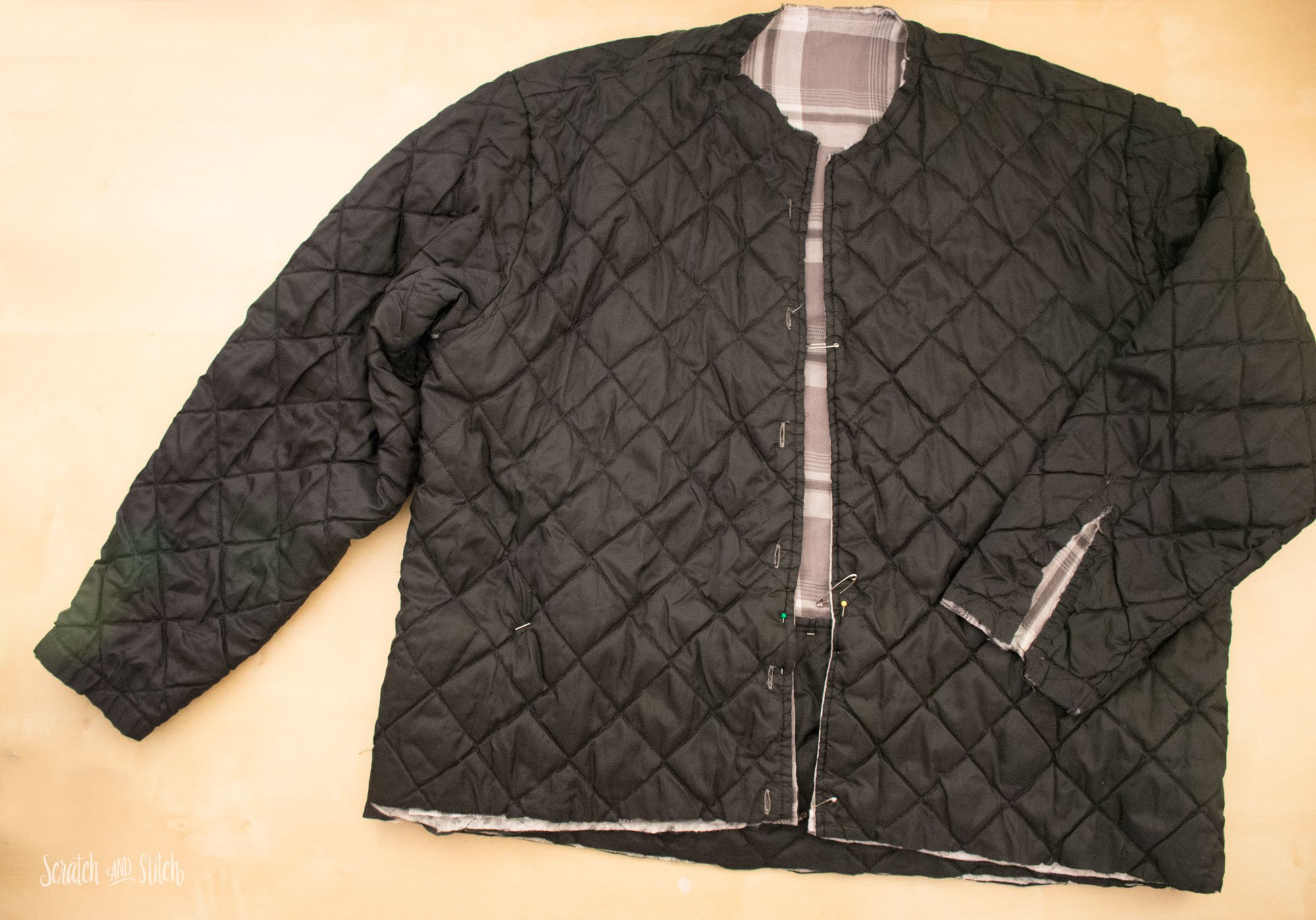 Men's Flannel Shirt Refashion to Quilted Bomber Jacket