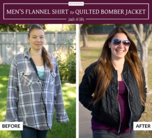 Men's Flannel Shirt Refashion to a Quilted Bomber Jacket by scratchandstitch.com