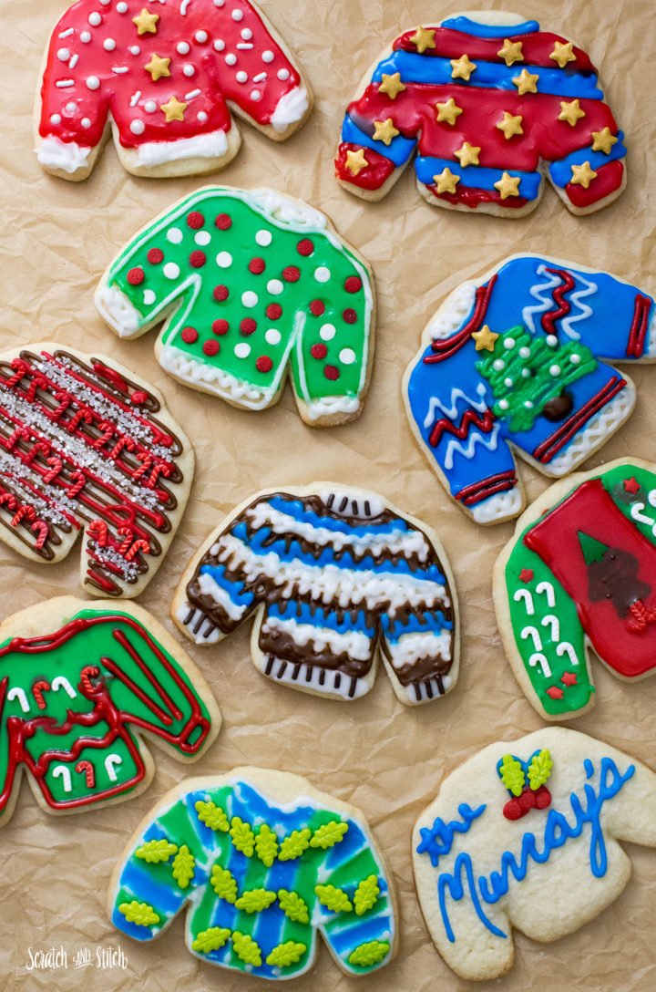 Christmas Sweater Royal Icing Cookies - scratchandstich.com
