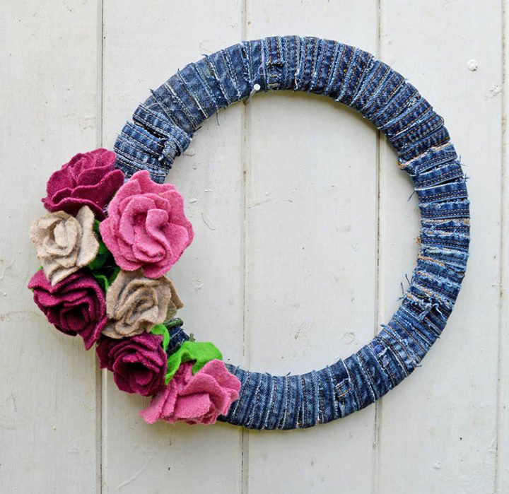 DIY Wreath with Denim and Felt Roses
