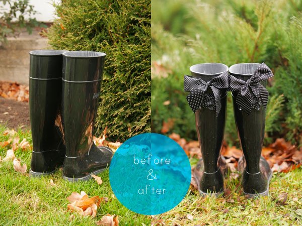 Rainboot Refashion with Bows