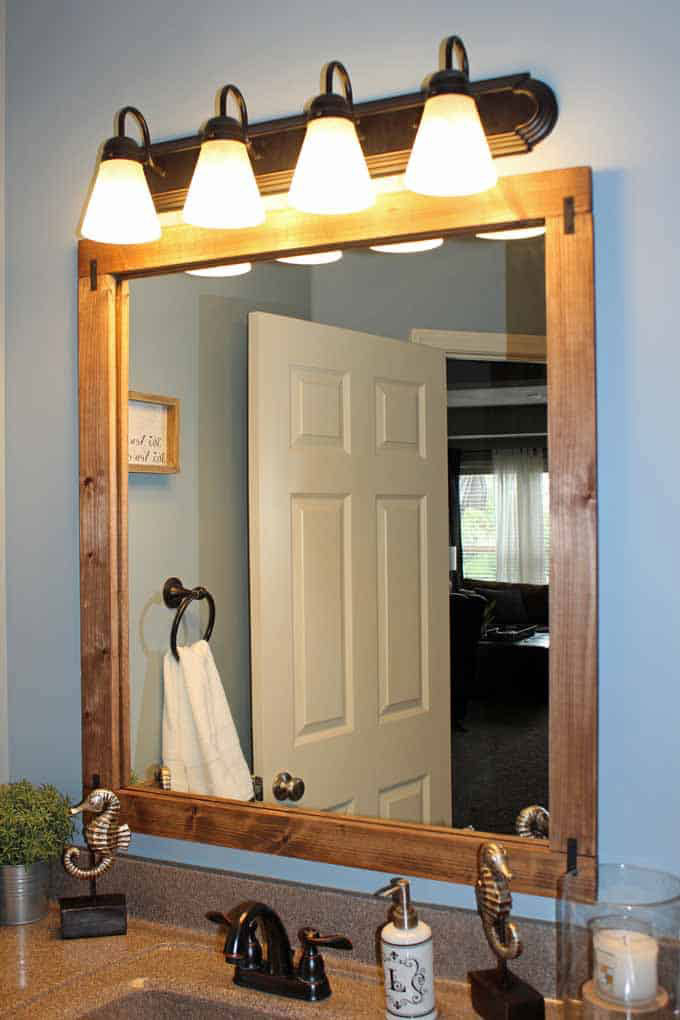 Easy Diy Bathroom Mirror Frame Scratch And Stitch - How To Frame Bathroom Mirror Diy