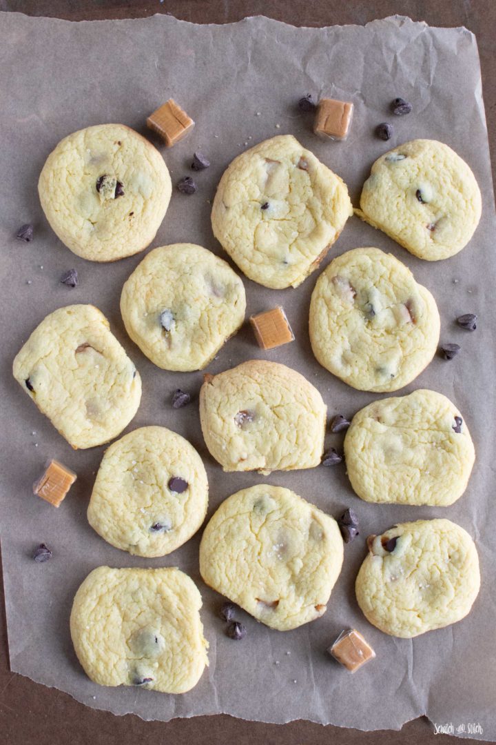 Salted Caramel and Chocolate Chip Yellow Cake Mix Cookies