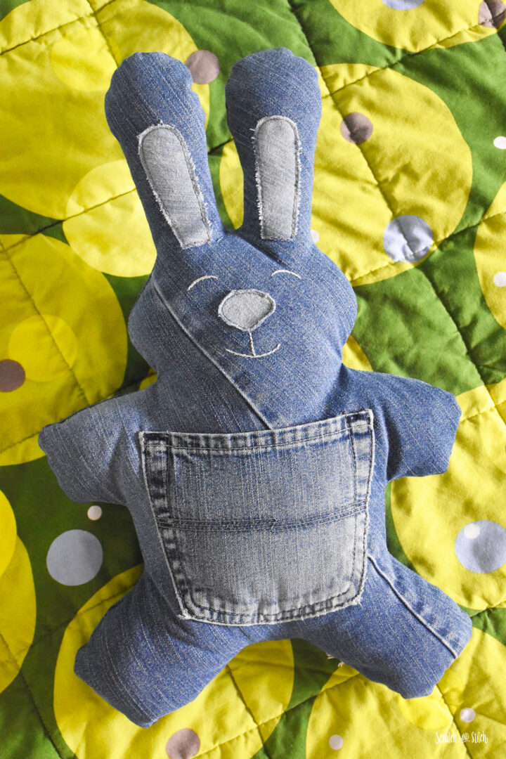 Easy Plush Bunny Sewing Pattern Made with Denim