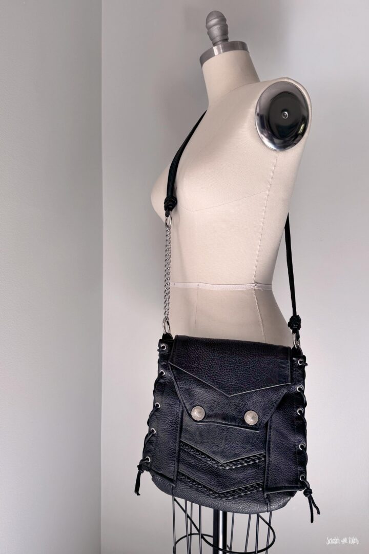 One-of-a-kind leather memory bag handmade from a father’s biker vest and turned into a crossbody purse