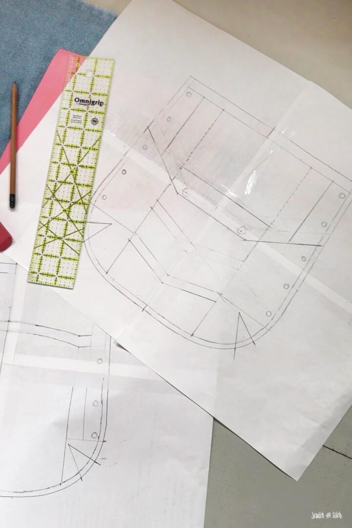 Custom memory bag sewing pattern design sketch by Scratch and Stitch